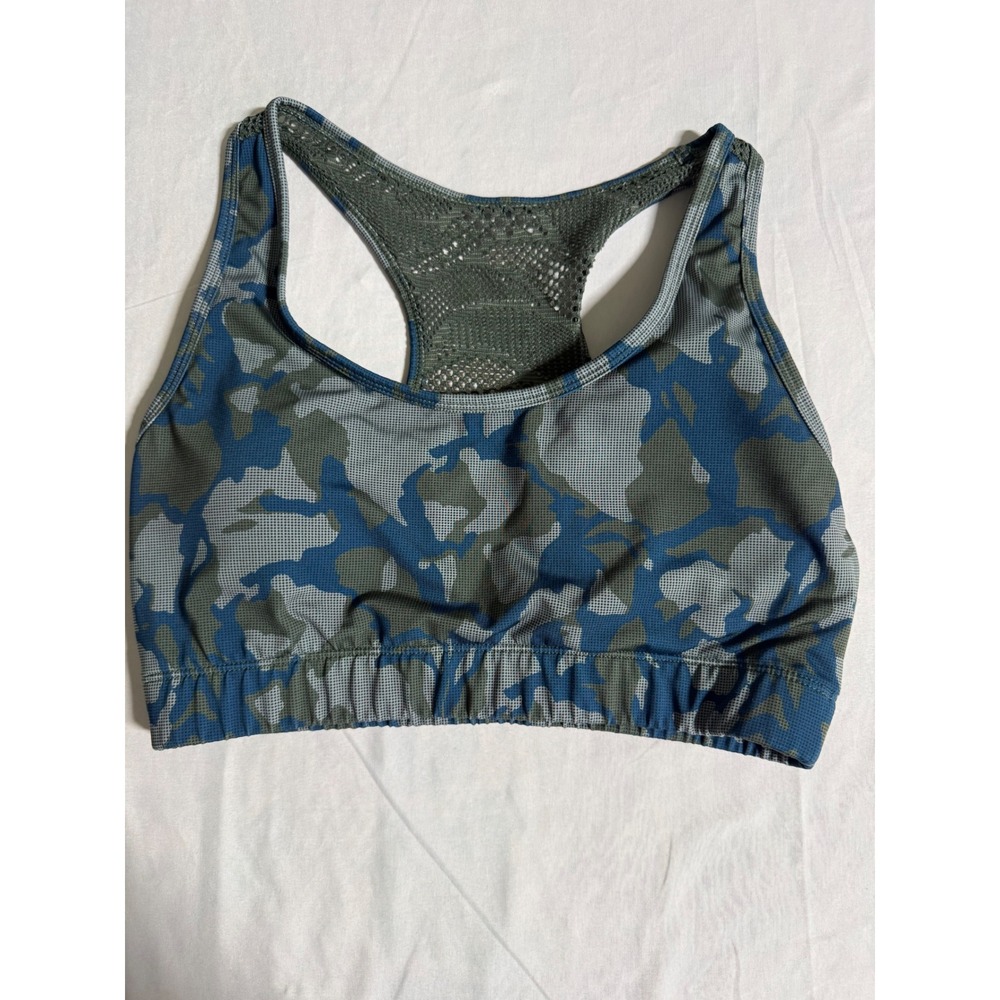 Zyia Active Womens Camo Racerback Sports Bra Green Blue Mesh Back Workout Top